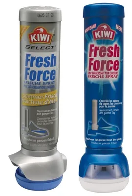 Bote de spray desodorante para calzado Kiwi Fresh Force.